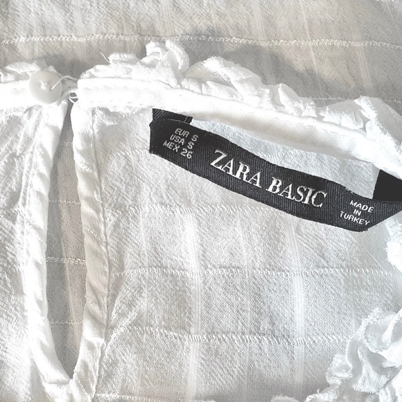 Zara Top with Elastic Smocking ruffled off-white blouse, Small - Picture 6 of 8